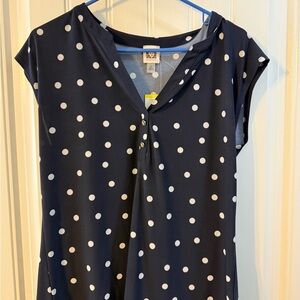 Anne Klein Dark Blue Blouse with White Dots